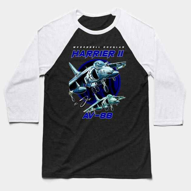 Harrier II AV-8B Ground-Attack Aircraft Fighterjet Baseball T-Shirt by aeroloversclothing